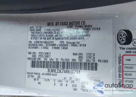 2010 Lincoln Mkz z USA, uszkodzony, nr VIN 3LNHL2JC7AR650794